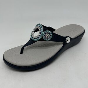 Crocs Shoes Womens Size 9 Navy Gray Sloane Sanrah Diamante Flip Flop Sandals
